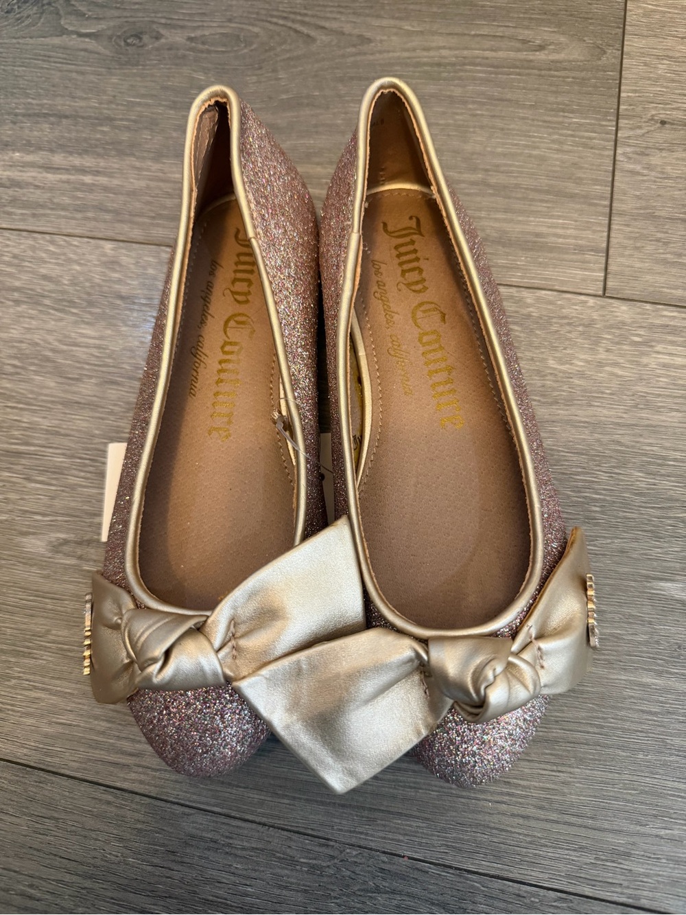 Juicy Couture Rose Gold Glitter Bow Flats